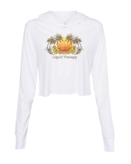 Tropical Sunset Crop Long Sleeve Hoodie