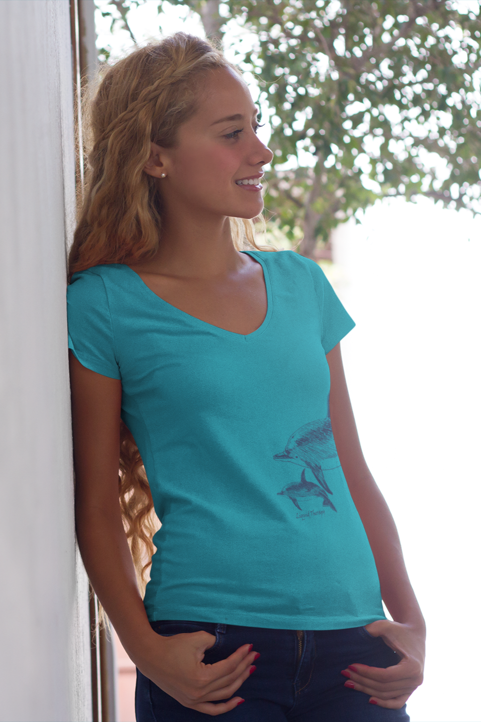 Dolphin Fun V-Neck Tee